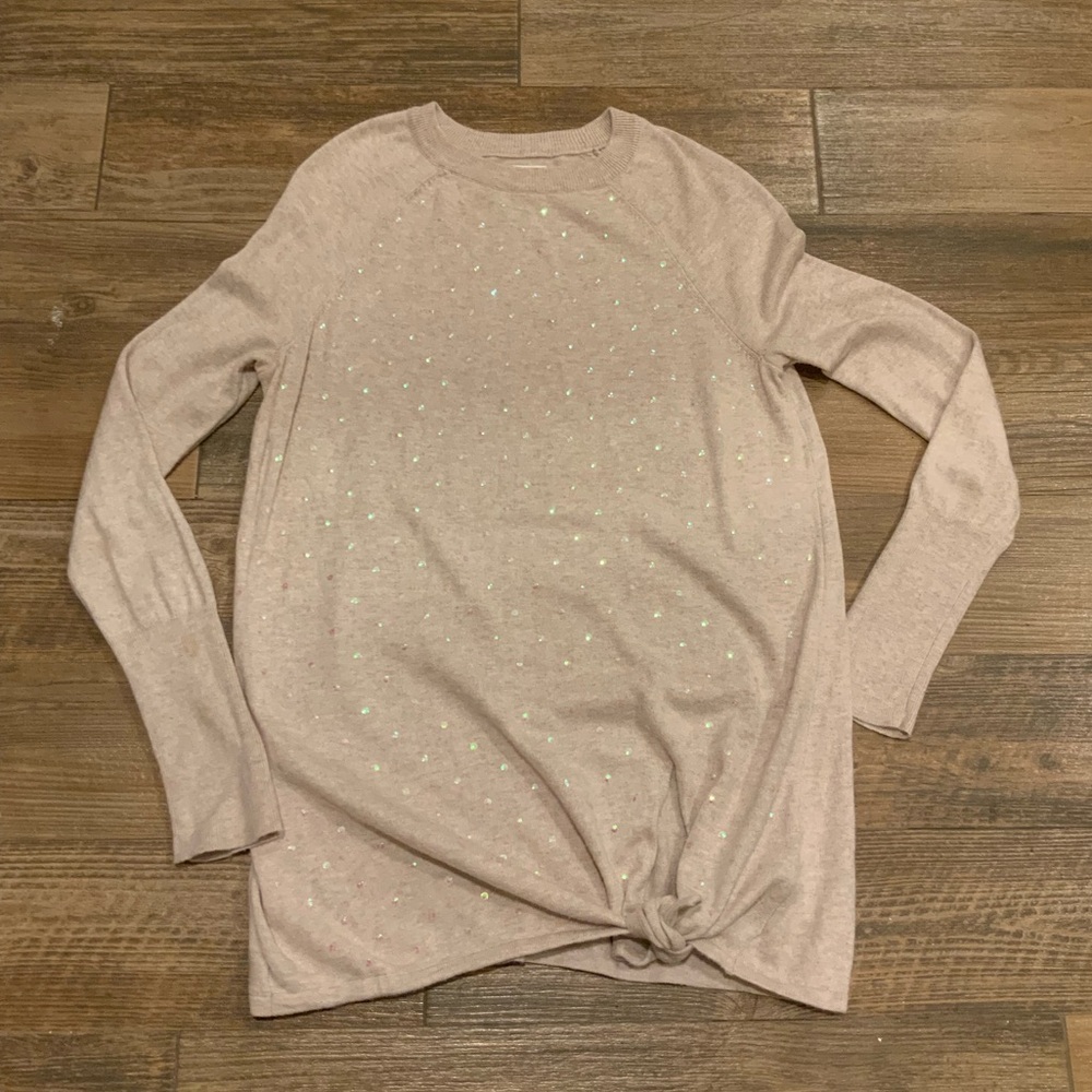 LC Lauren Conrad Women XS Sweater Light Pink Tie Front Long Sleeve Sequin